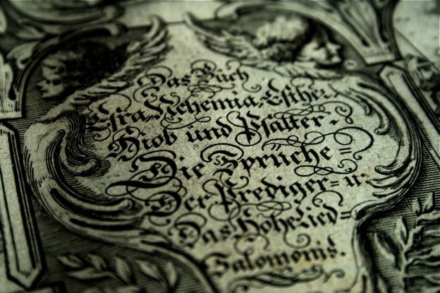 Intricate lettering in the middle of a drawing.